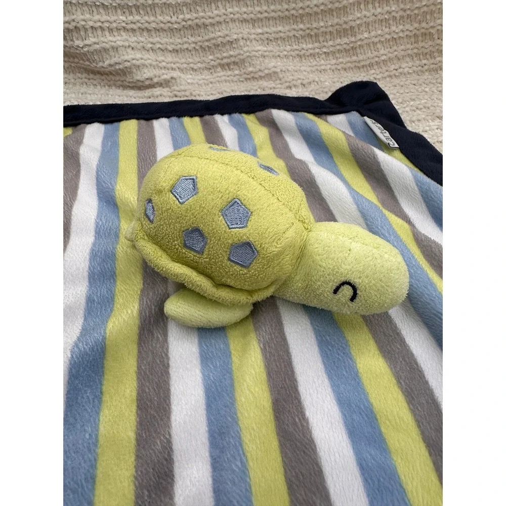 Carters Turtle Lovey Security Blanket Plush Stuffed‎ Animal Blue Green Striped